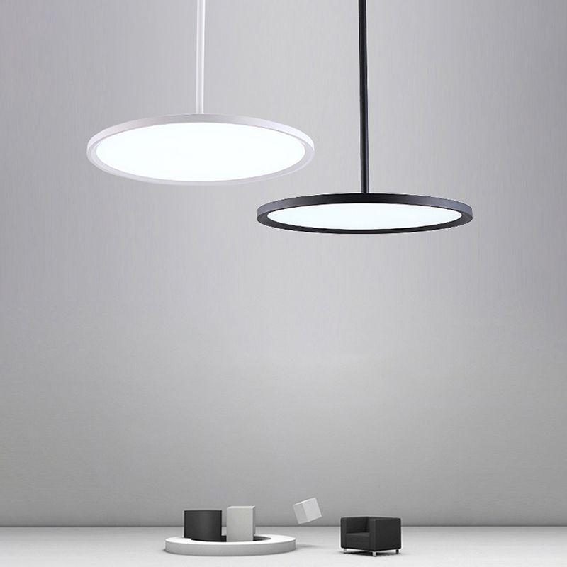 Éclair de plafond à LED à ombre plate Light acrylique Prendant minimaliste avec tige suspendue
