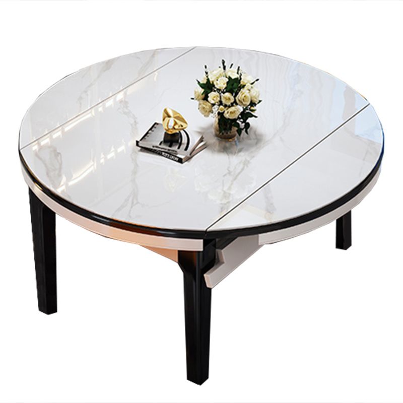 Glossy White Dinette Table with Wooden Legs Contemporary Foldable Dining Table for Home