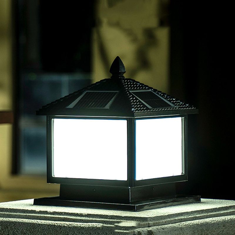 Solar Energy Pillar Lamp Square Outdoor Light with Acrylic Shade for Garden