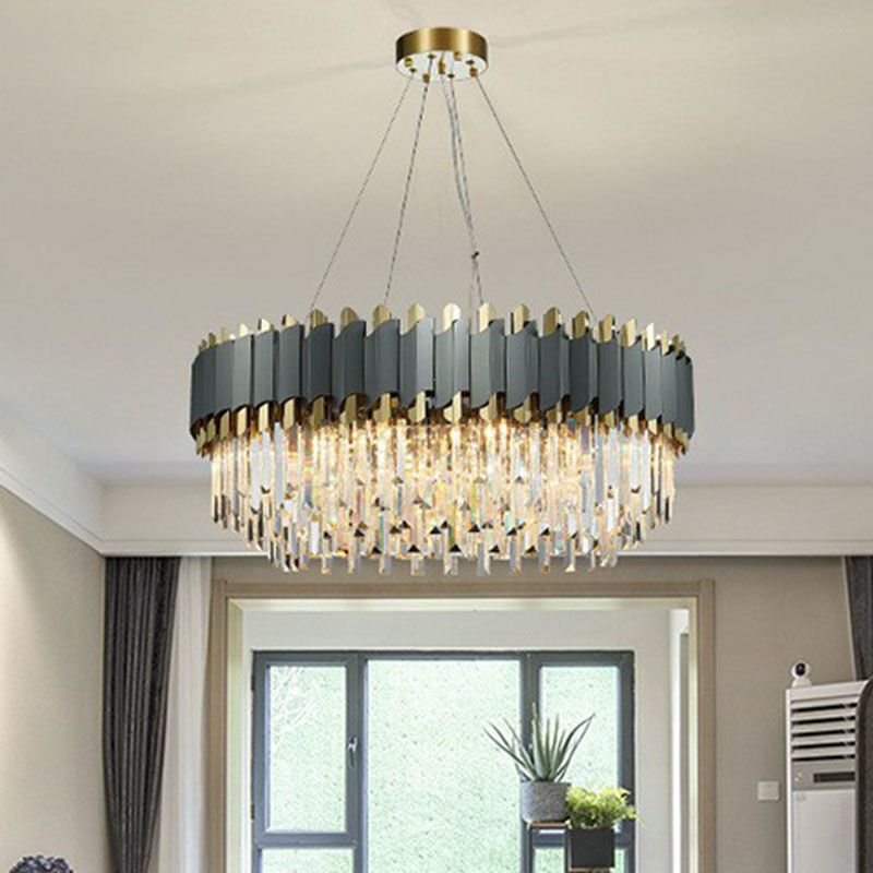 Postmodern Round Ceiling Lighting Crystal Prism Living Room Chandelier Light Fixture in Clear