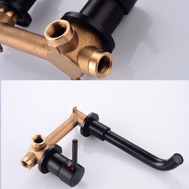 Lever Handles Wall Mounted Bathroom Faucet High-Arc Lavatory Faucet
