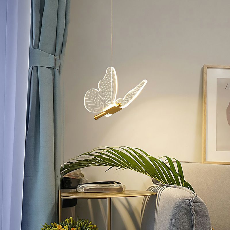Butterfly Living Room Pendulum Light Acrylic Simple Style LED Pendant Lighting in Gold