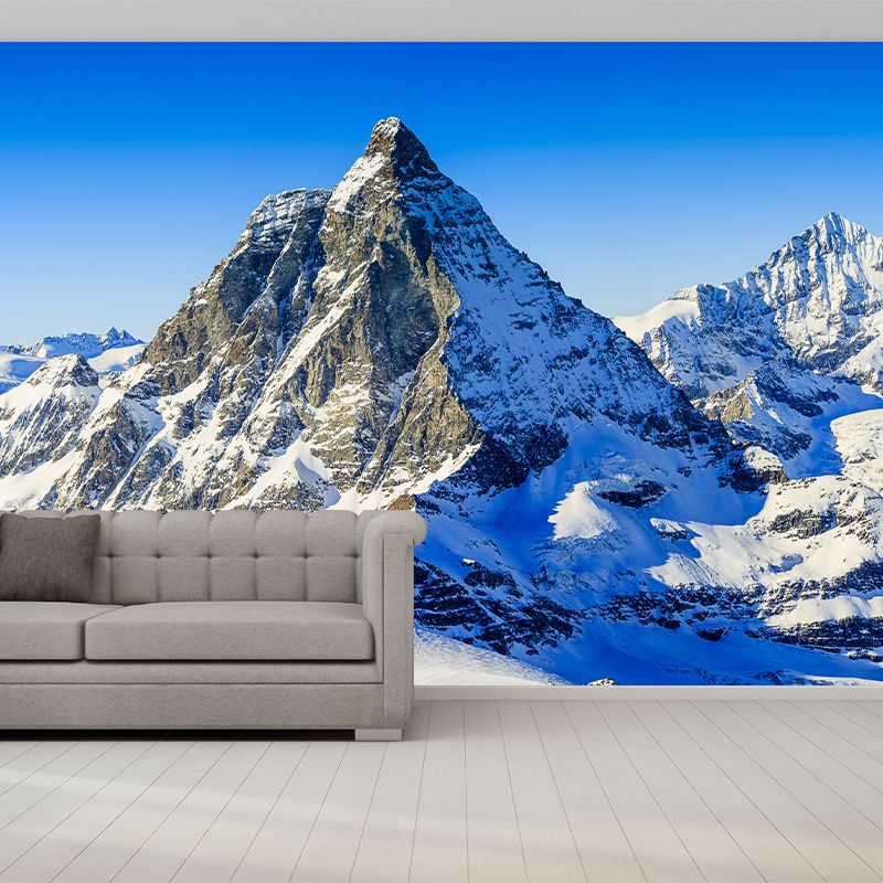 Snowy Rock Mountain Wallpaper Murals Contemporary Washable Living Room Wall Covering, Custom Print