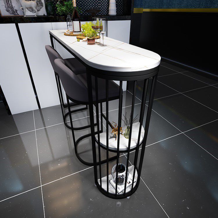 Modern Bar Table Set 1/3/5 Pieces Rectangle Stone Counter Table with Stools for Kitchen