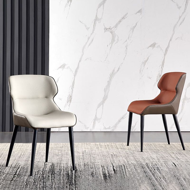 Industrial Style Faux Leather Chair Arm Side Chairs with Metal Legs