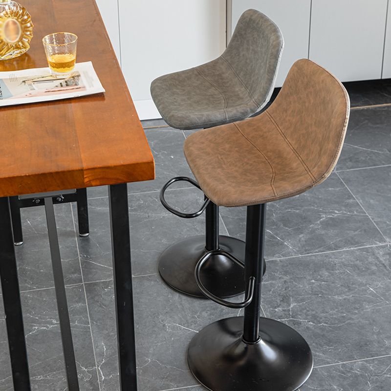 1 Pcs Scandinavian Adjustable Height Counter Stools Leather Iron Bar Stools with Footrest