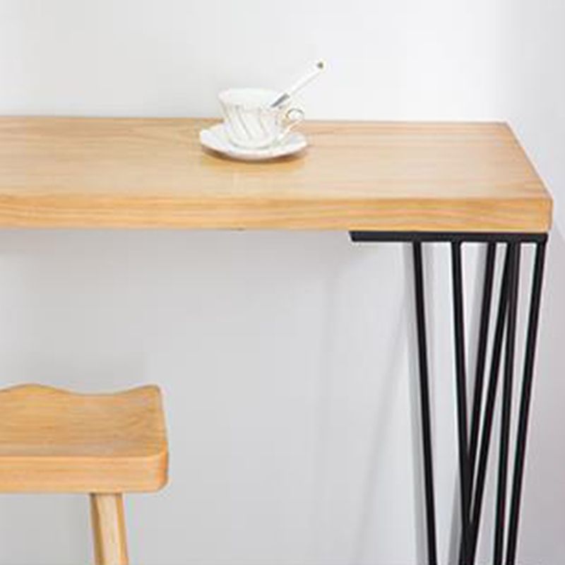 Modern Solid Wood Bar Dining Table Rectangle Bar Table with Storage Shelf