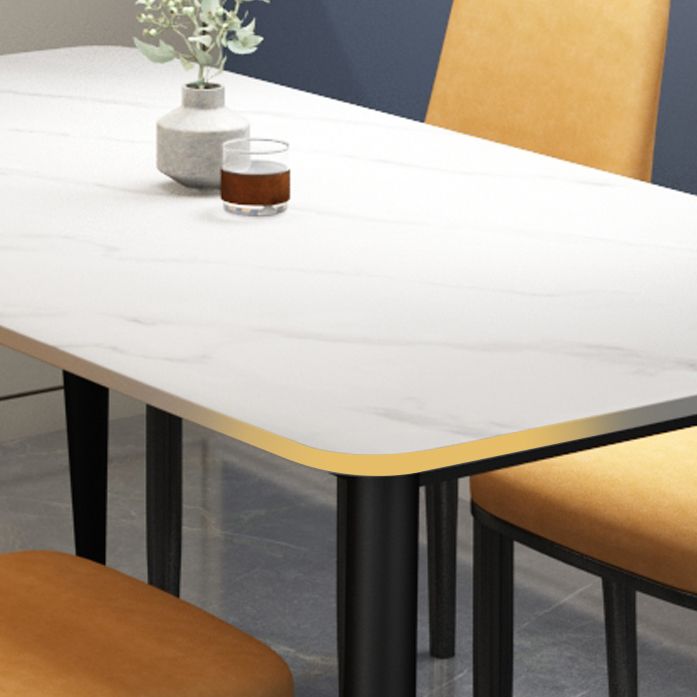 Rectangle Sintered Stone Two-Color Dining Table Simplicity 4 Legs Table for Dining Room