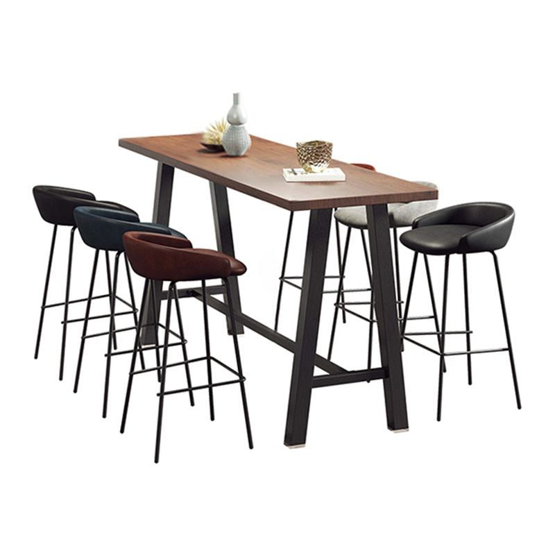 Industrial Black Metal Frame Bistro Table Brown Pine Wood Top Bar Table