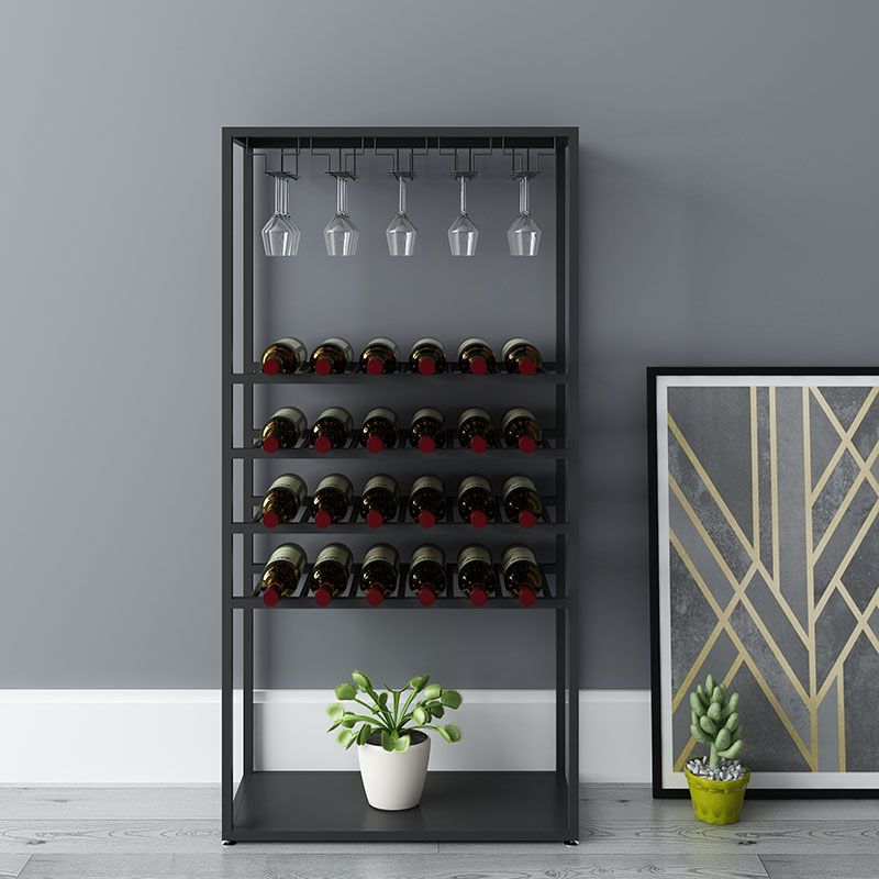 Floor Metal Wine Bottle & Glass Rack Industrial Wine Rack in Black/White