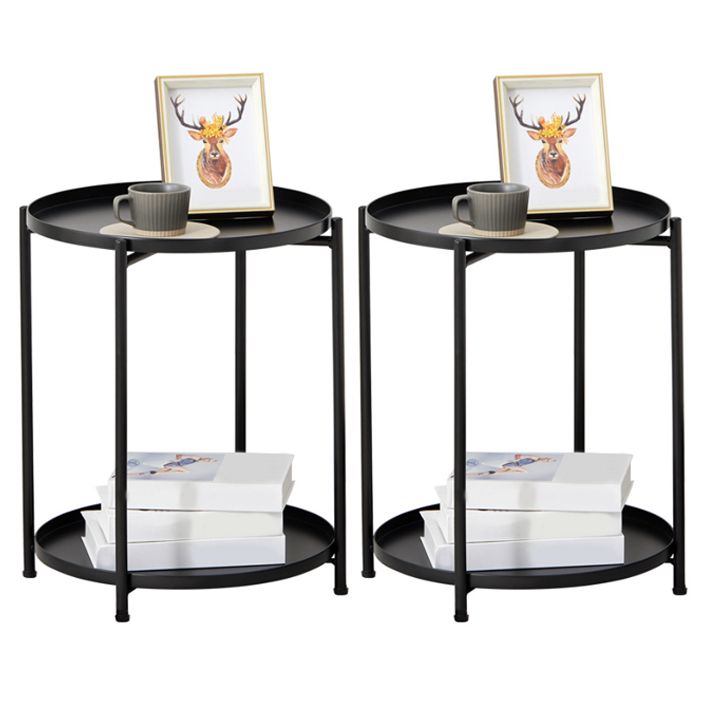 Mid-Century Metal Round Side Table Cross Legs Dia 17.72" End Table