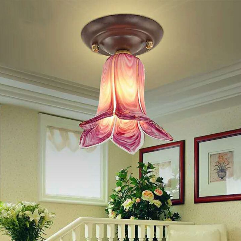 Lily/Tulp metalen plafondlamp landelijk 1-lichts woonkamer LED inbouwverlichting in wit/geel/paars