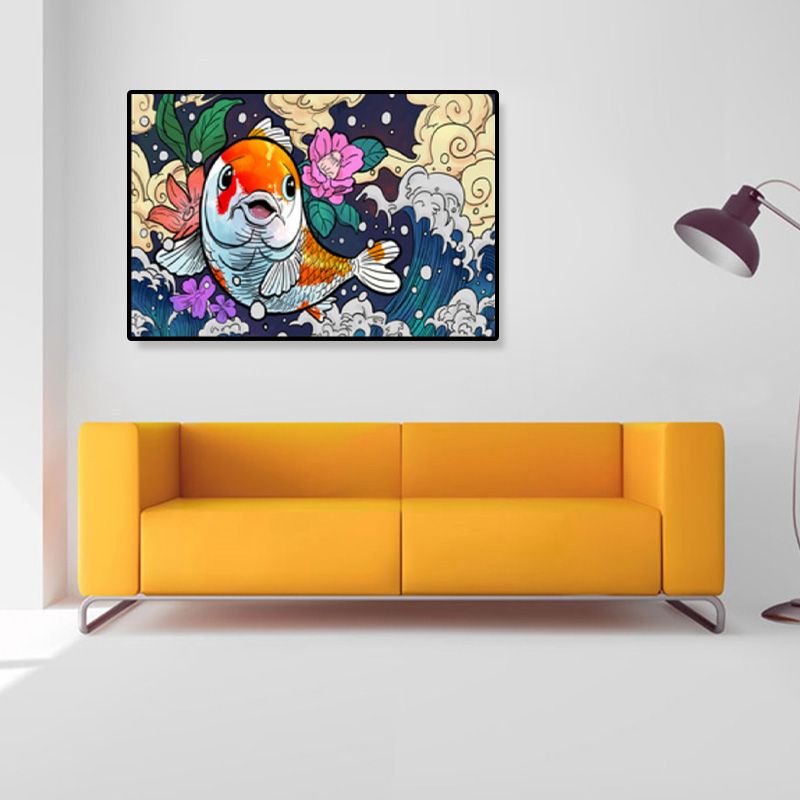 Oosterse tekening print dier canvas kunst veelkleurige gastenkamer wanddecoratie, getextureerd
