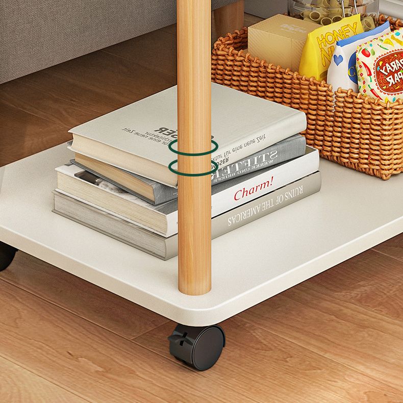 Scandinavian Wood 4 Legs Side Table Natural/White End Table with Casters
