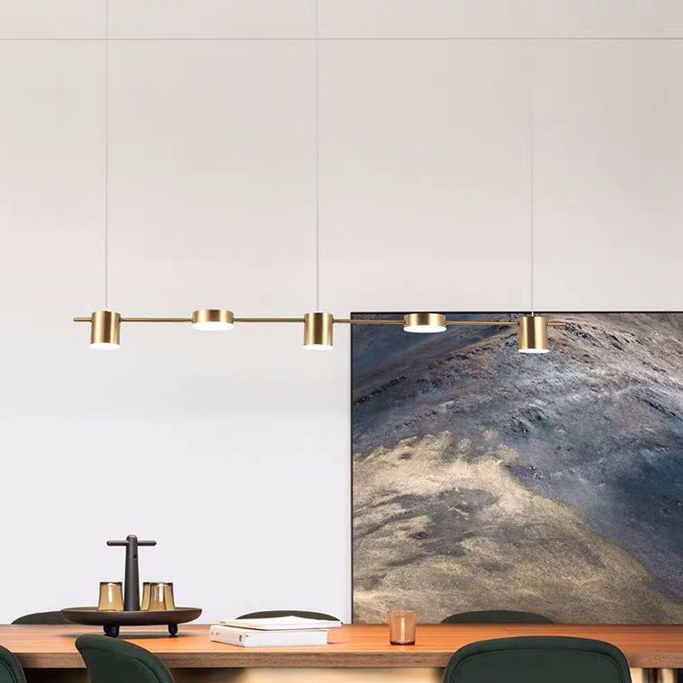 Minimalist Linear Island Lighting Metal 5-Light Dining Room LED Hanging Pendant Light