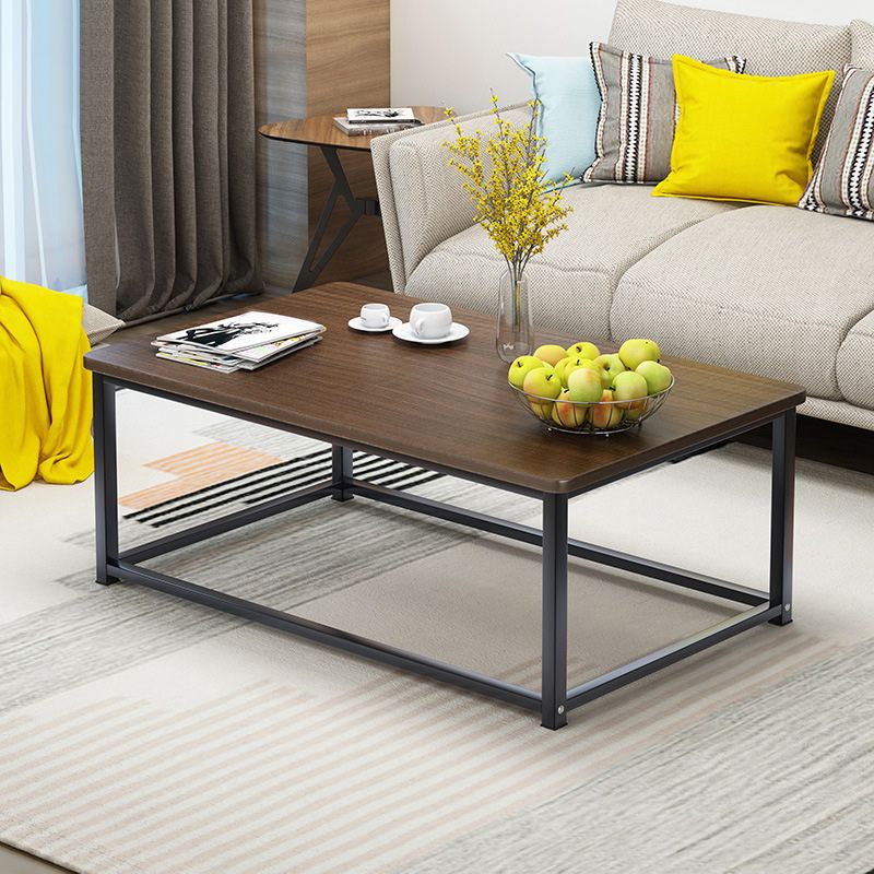 Contemporary Rectangle Coffee Table with Iron Frame Base and Wooden Top