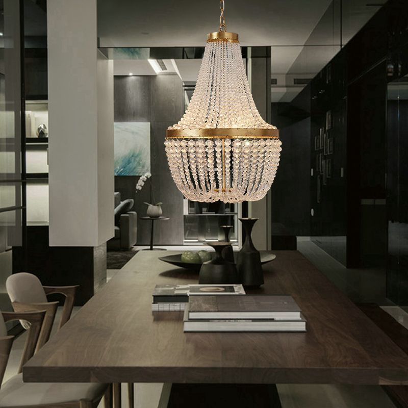 Lussuoso lampadario in perline di impero per il villaggio di cristallo a 6 luci appese lampada in oro