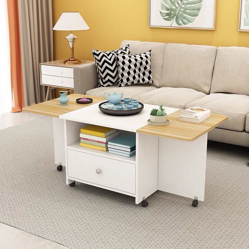 Rectangular Coffee Table Wooden Folding Cocktail Table with Casters