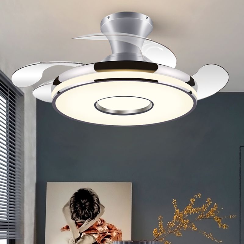 Round Ceiling Fan with Invisible Blades Modern Style Dining Room LED Semi Flush Light
