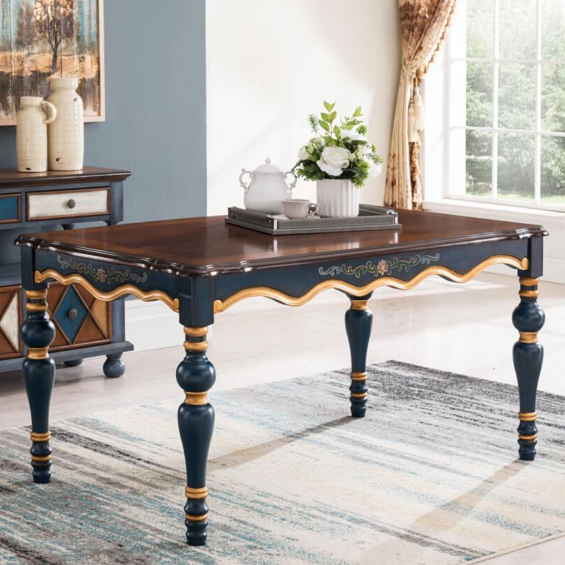 Medieval Modern Rubber Wood Table 51.5"L Rectangle Table with Wooden 4 Legs