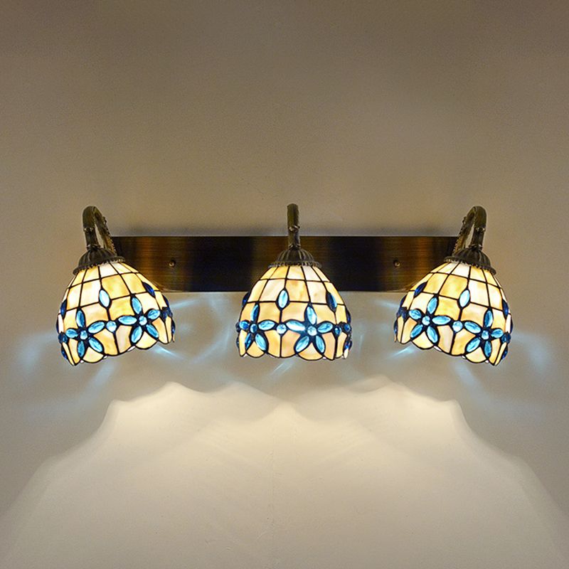 Tiffany Vanity Mirror Lights Aged Brass Vanity Wall Sconce in Natural Shell Shade