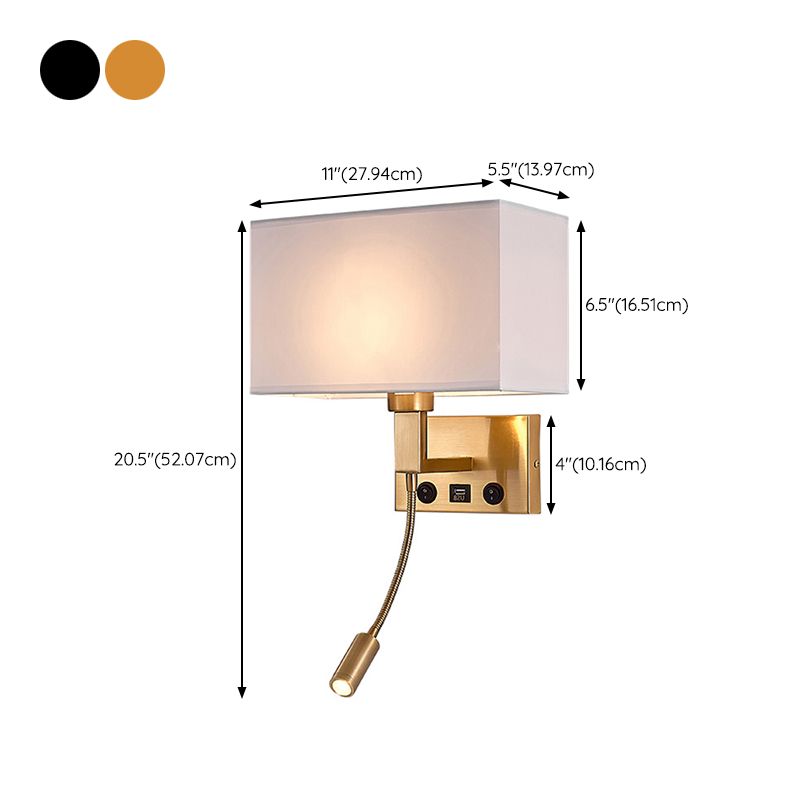 Metal Modern Wall Sconce Rectangle Shape Wall Light with Fabric Shade for Study