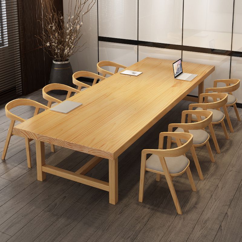 Mesa de comedor informal rectangular, mesa con base de caballete de Color madera, madera maciza de pino