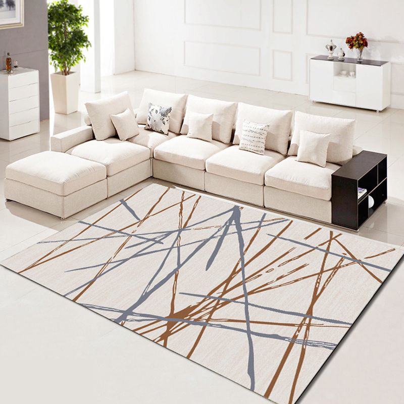 Contemporary Simplicity Rectangle Rug Trendy Geometric Printed Indoor Rug Polyester Non-Slip Backing Carpet for Living Room