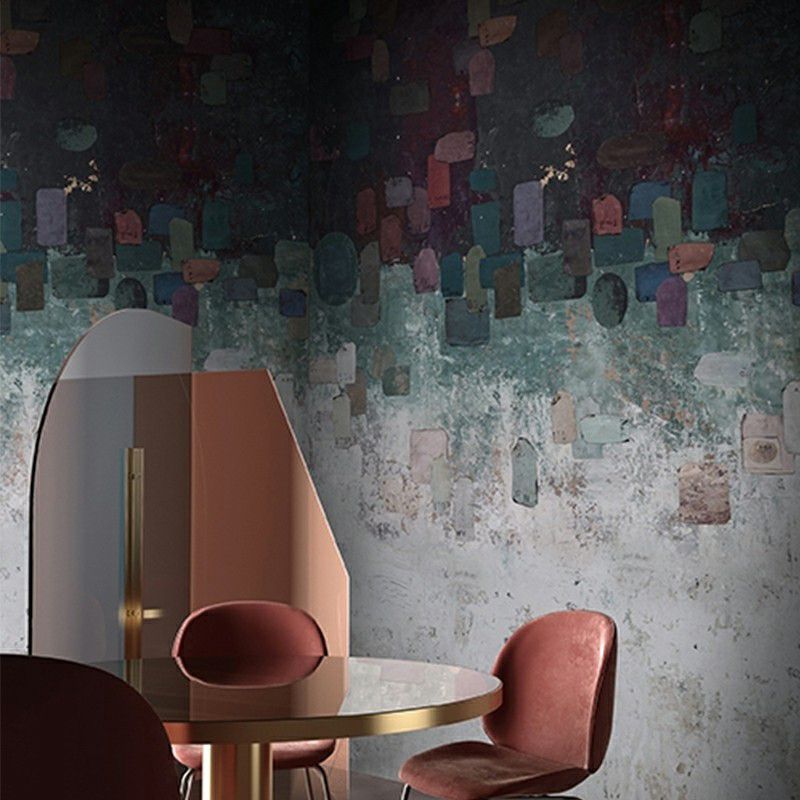 Whole Brush Stroke Wallpaper Mural Grey and Green Non-Woven Cloth Wall Art, Waterproof, Custom Size