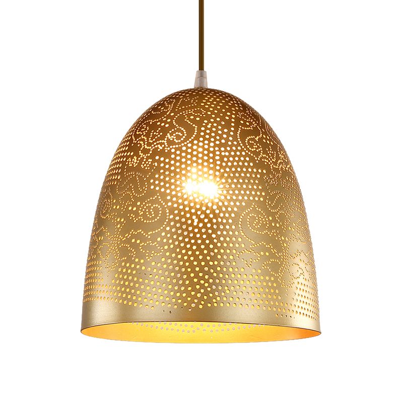 1 Light Half Egg Shape Pendant Arab Black/Brass Finish Metal Hanging Ceiling Lamp for Restaurant