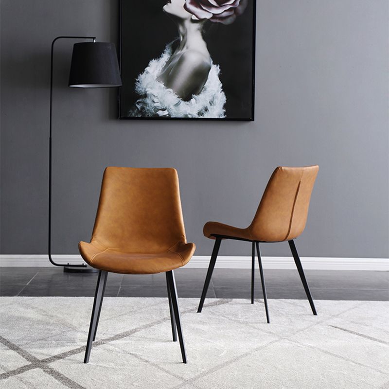 Silla auxiliar de cuero moderna para restaurante, silla de comedor con respaldo sólido y acabado mate (juego de 2)