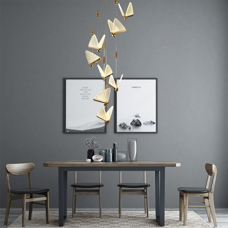 Modern Luxury Butterfly Pendant Light Aluminium Indoor LED Hanging Lamp with Acrylic Shade