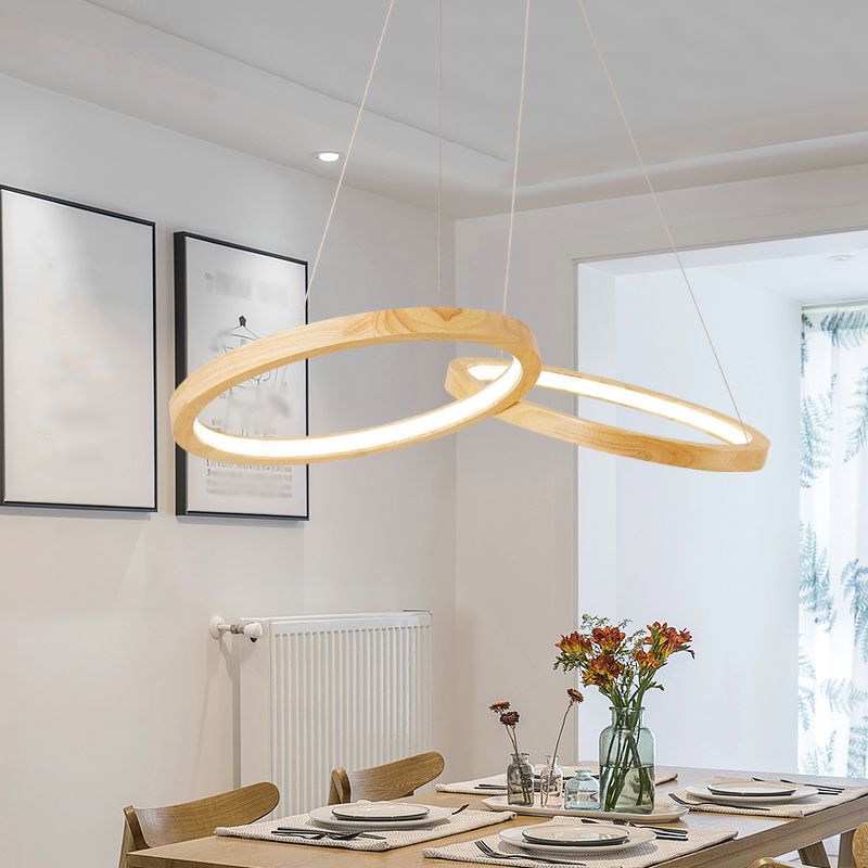 Ringförmige hölzerne Kronleuchter Licht moderne LED Beige hängende Deckenleuchte für Esszimmer