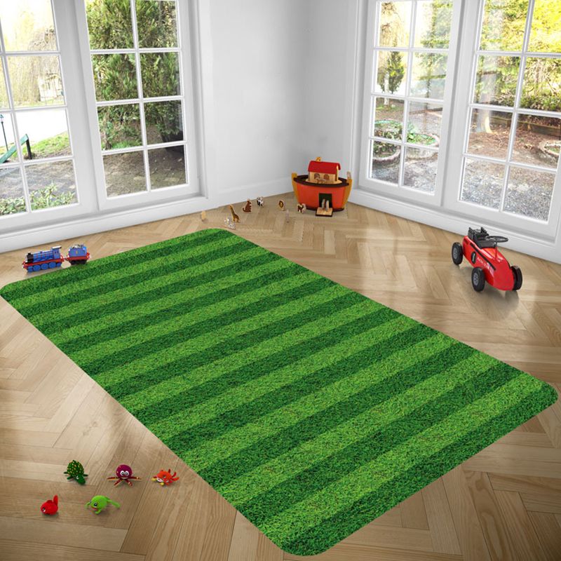 Green Modern Carpet Polyester Football Field Pattern Rug Anti-Slip Easy Care Rug for Drawing Room