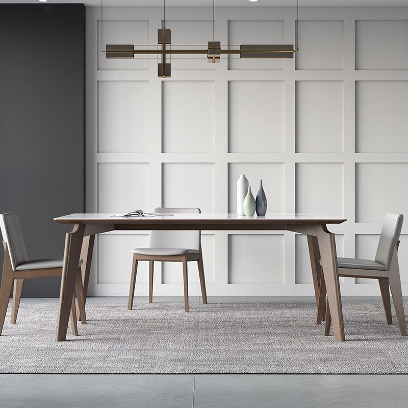 Industrial Style Dining Table Sintered Stone Table with Wooden Legs for Home Use