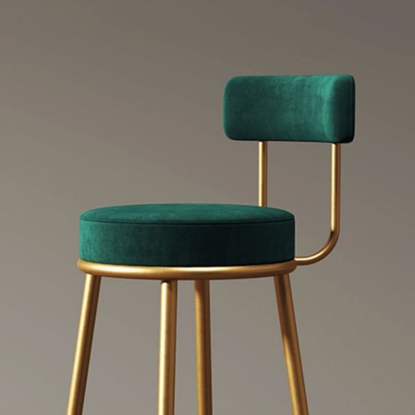 Glam Armless Backrest Counter Stool Iron Household Bar Stool with Velvet Cushion and Pedal