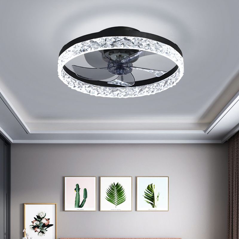 Moderne Luxus -LED -Deckenventilatoren lackierte Eisenkreisflush -Halterung mit Acrylschatten