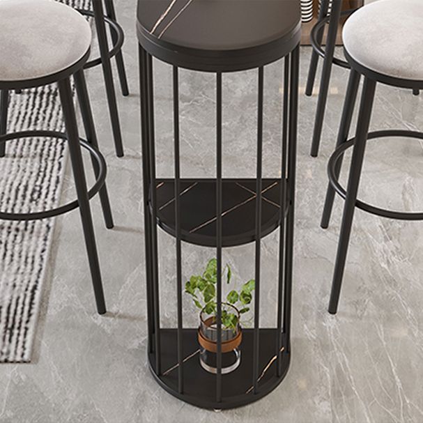 Modern Bar Dining Table Indoor Bar Height Table with Shelves 42-Inch Top in Black