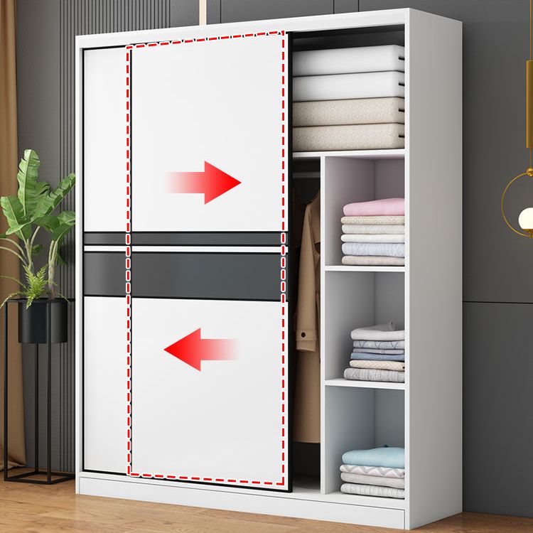 Contemporary Style Wooden Wardrobe White Colour Cloth Rod Included Wardrobe Closet