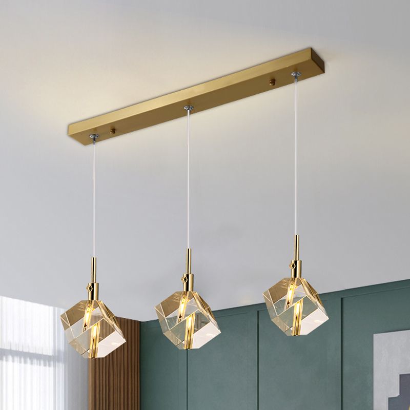 Electroplate Iron Pendant Light in Modern Luxury Style Crystal Square Hanging Lamp for Dining Room