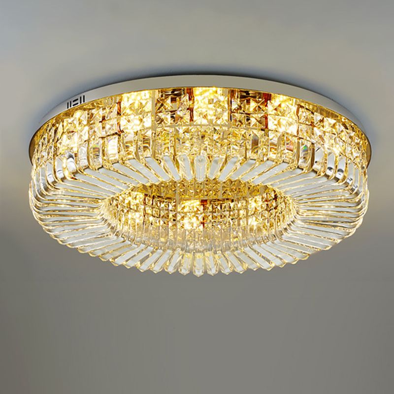 Round Shape Crystal Ceiling Lamp Modern Stainless Steel Flush Mount for Study Bedroom