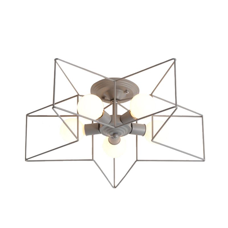 Pentacle Frame Iron Flush Mount Light Kids 5-Bulb Pink/Grey/Blue Semi Flush Ceiling Light for Baby Room
