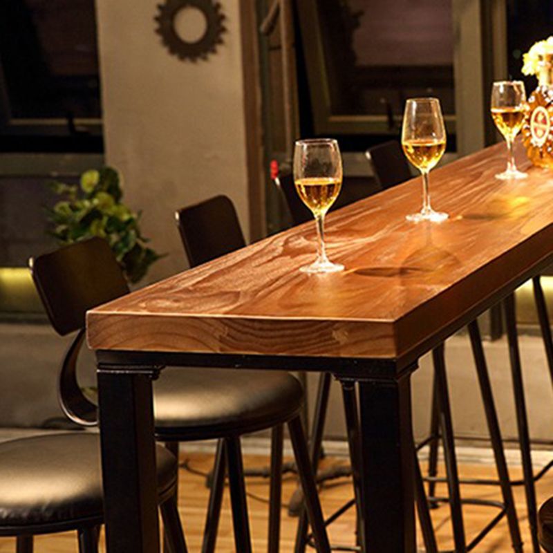 Industrial Bar Height Table Solid Wood Top Bistro Table with Trestle Base