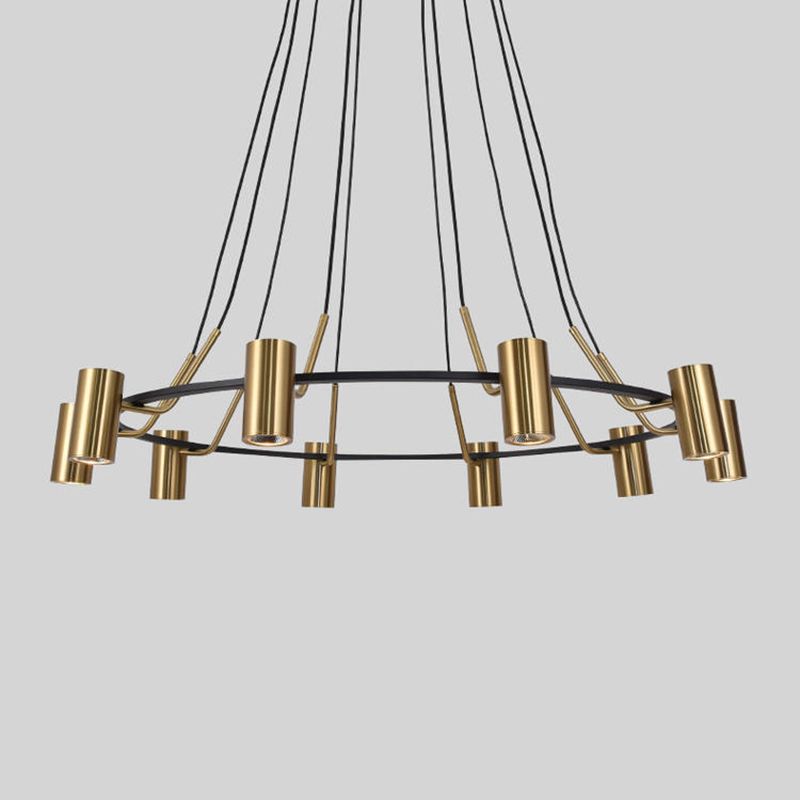 Goldhanglampe Postmoderne Zylinderform Metall Kronleuchter Anhänger Licht