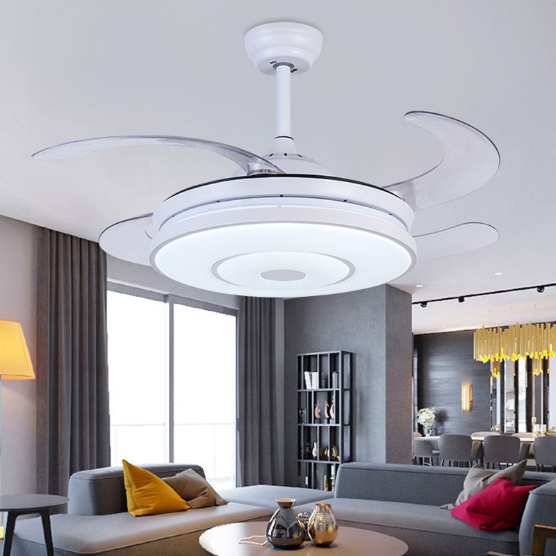 Room de 36 "de large salon lampe à fans contemporain acrylique LED blanc semi-chasseur de montage avec 4 lames, télécommande / mur / télécommande et contrôle mural