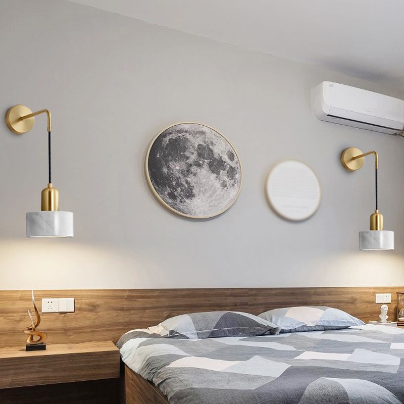 Modern Metal Wall Light Gold de 6 "de ancho de pared de ancho con mármol para dormitorio
