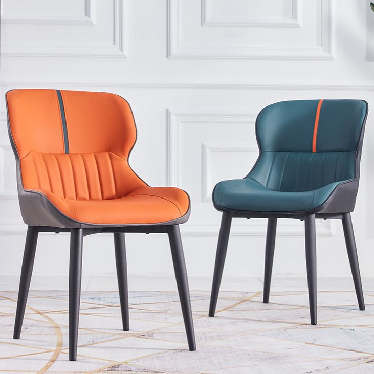 Leather Dining Side Chair Modern Indoor Wingback Chair with Black Legs