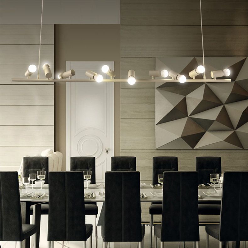 Retro Bare Bulb Metal Island Lamp 6/10 Heads Black Hanging Light for Dining Room in White/Black