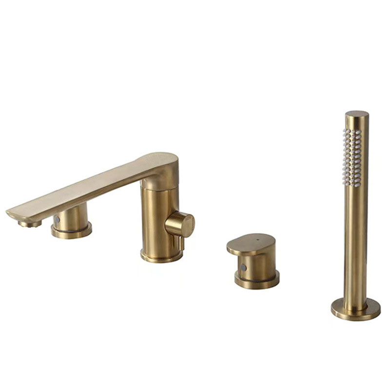 Deck Mounted Tub Filler Copper Lever Handle Low Arc Handshower Tub Filler