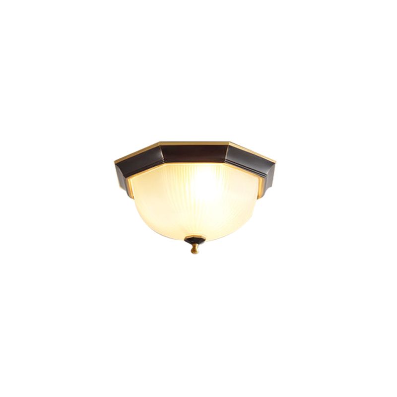 Brass Geometric Ceiling Fixture Traditional Frosted Glass Flush Mount for Corridor